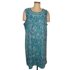 Talbots Factory Womens XL Sleeveless Blue Teal Paisley Dress Sleeveless
